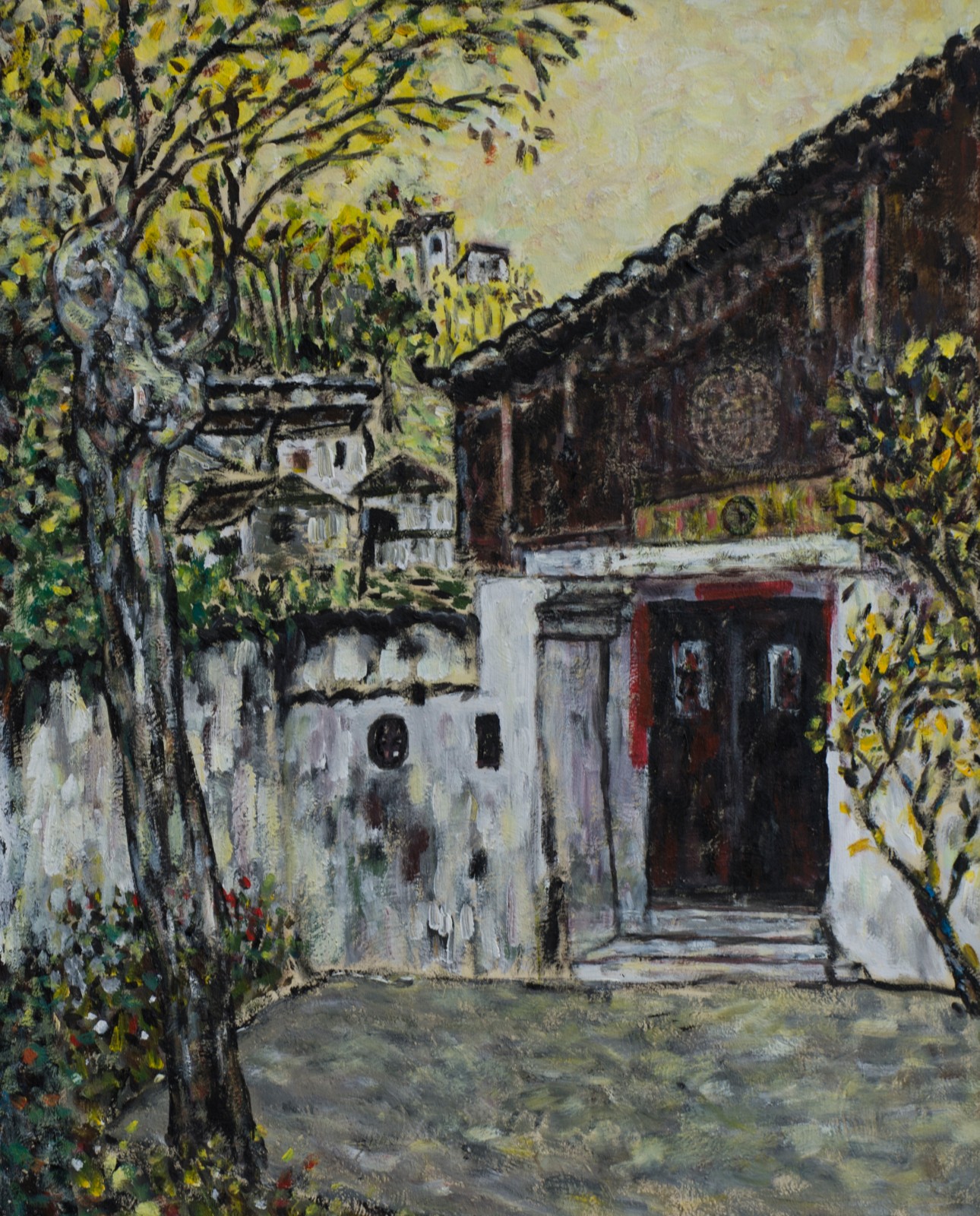 游小鱼(王红）油画作品【布面油画《老宅院》90cm×100cm，2015年】