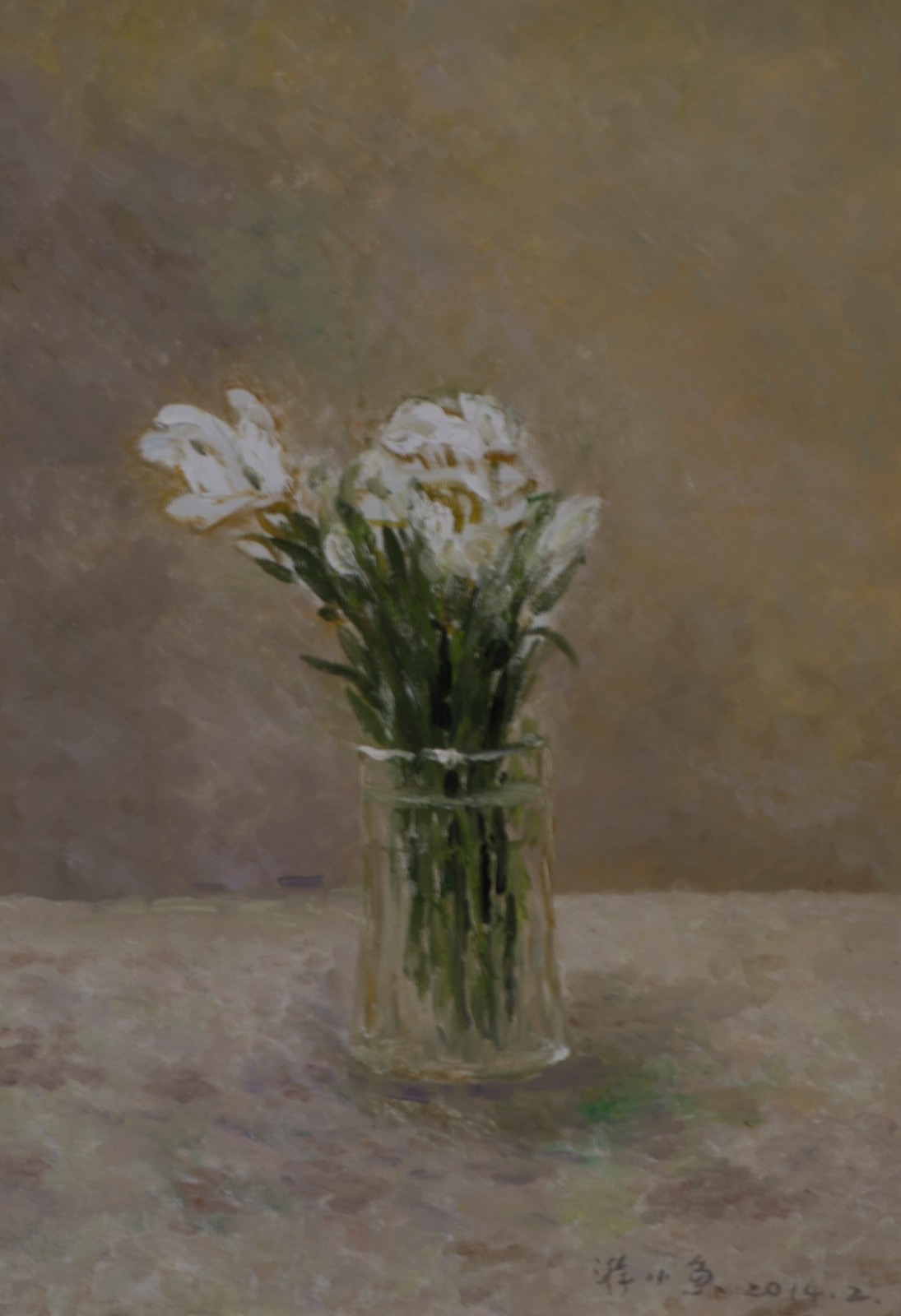 游小鱼(王红）油画作品【布面油画《瓶中花》50cm×70cm，2013年】