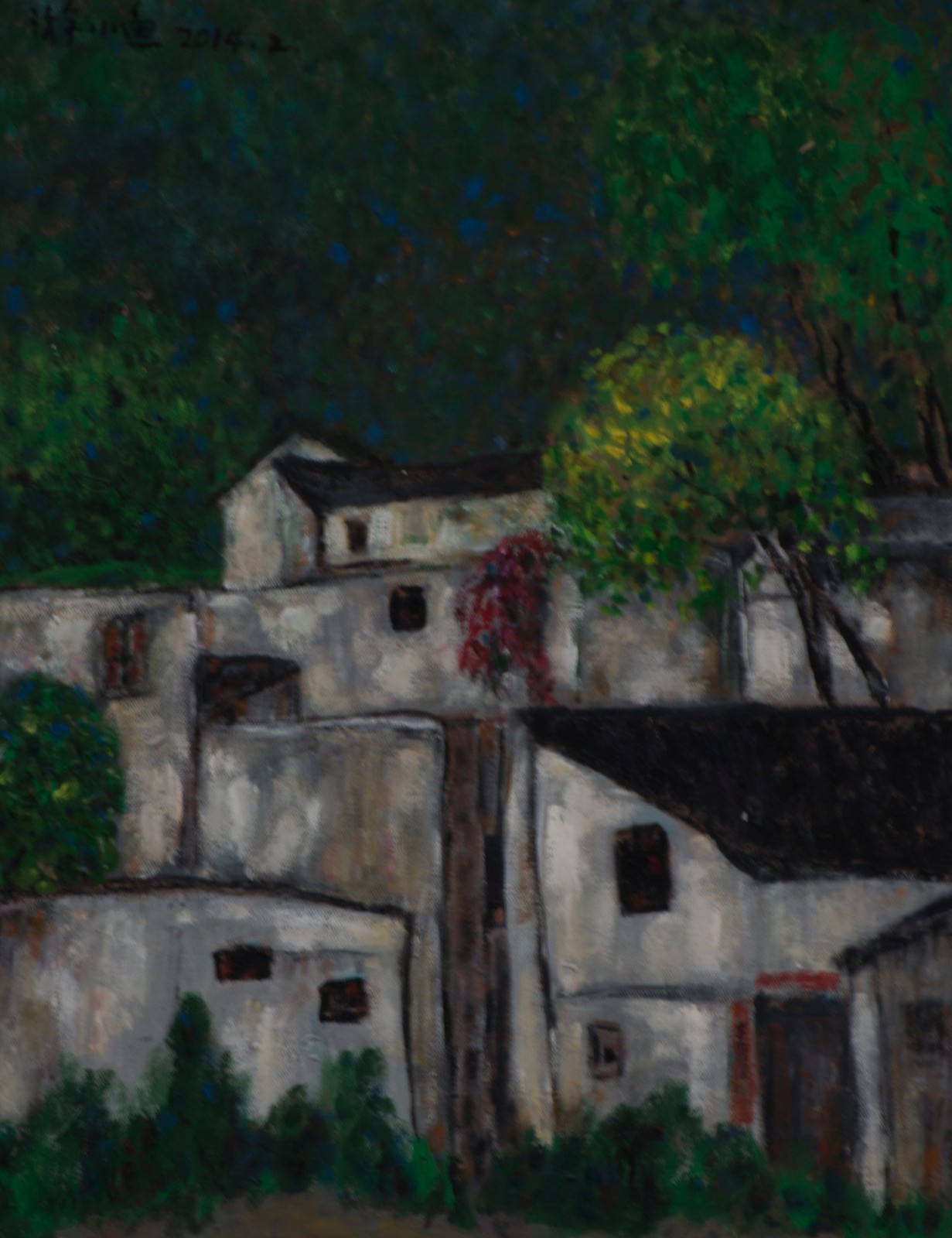 游小鱼(王红）油画作品【布面油画《万峰林下人家》60cm×80cm，2014年】