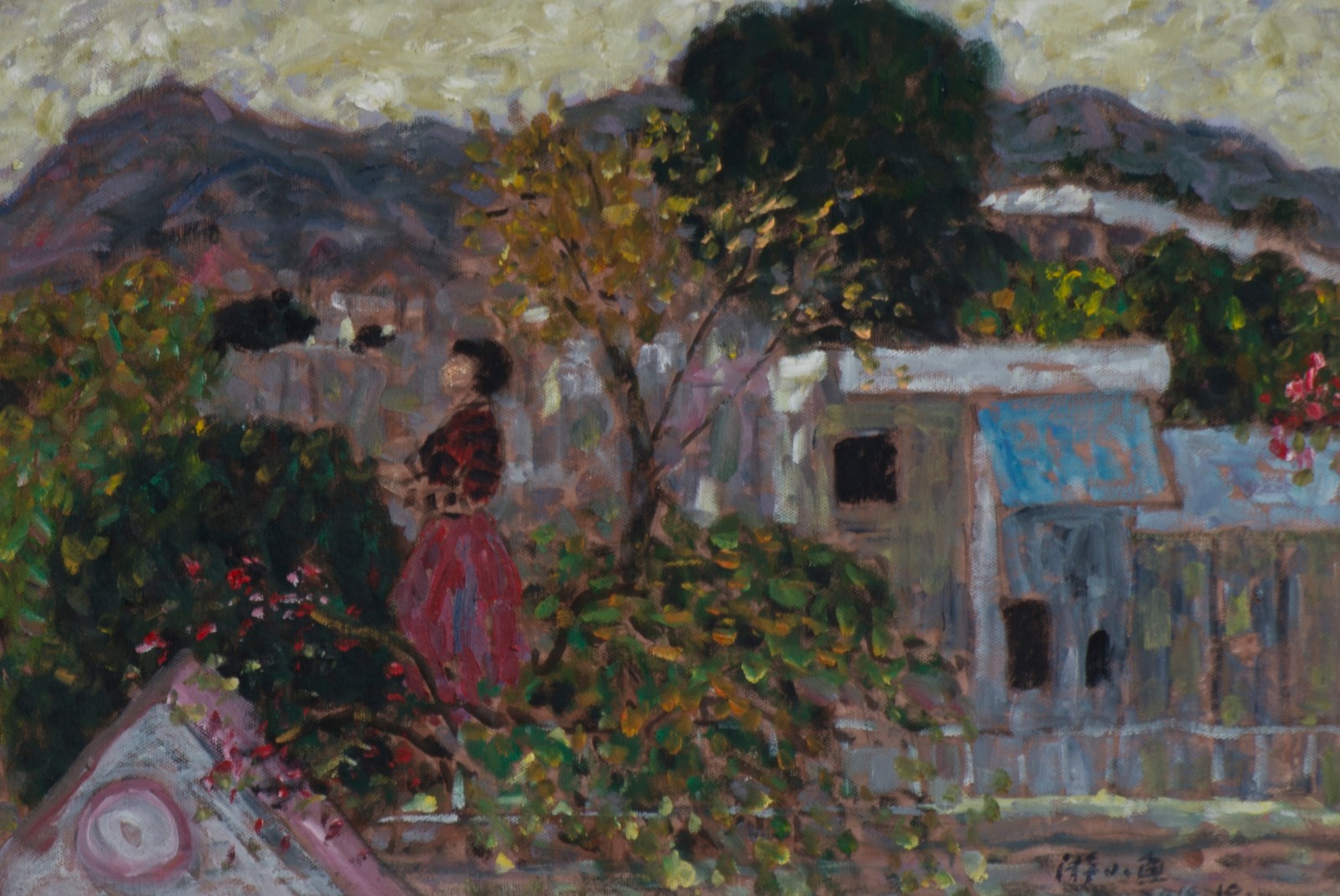游小鱼(王游小鱼(王红）油画作品【布面油画《屋顶平台》50cm×70cm，2014年】